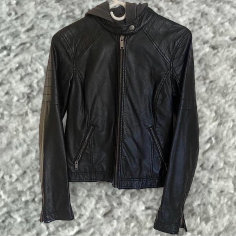 Hollister Black Hooded Jacket with Faux Leather Trim